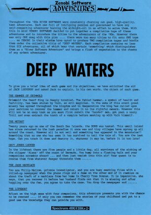 Deep Waters (The Hammer of Grimmold, The Mutant, Davy Jones Locker, The Jade Necklace, The Lifeboat, Realm of Darkness, The Enchanted Cottage, Matchmaker, The Cup, Jack and the Beanstalk, The Challenge and The Witch Hunt) (ZX Spectrum)