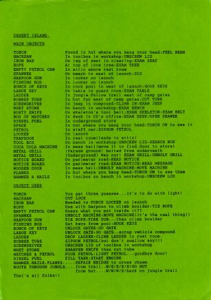 Desert Island (hint sheet only) (ZX Spectrum) (Contains Hint Sheet)