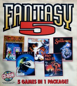 Fantasy 5 (King's Quest II: Romancing the Throne; Populous; Magic Candle III, The; Might & Magic III: Isles of Terra; The Summoning) (Slash) (IBM PC)