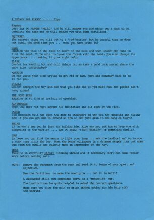 Legacy for Alaric, A (hint sheet only) (ZX Spectrum) (Contains Hint Sheet)