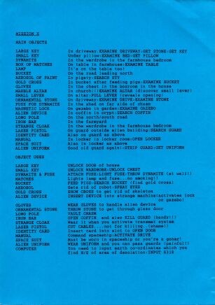 Mission X (hint sheet only) (ZX Spectrum) (Contains Hint Sheet)