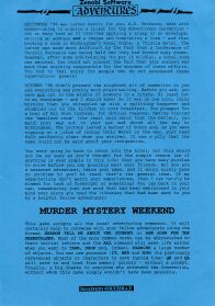 Murder Mystery Weekend (ZX Spectrum) (missing tape) (Contains Hint Sheet)