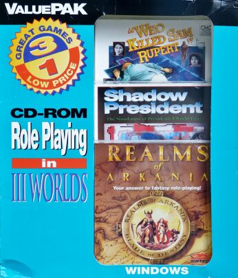 ValuePAK: CD-ROM Role Playing in III Worlds (Realms of Arkania: Blade of Destiny, Shadow President, Virtual Murder 1: Who Killed Sam Rupert) (Simitar Software) (IBM PC)