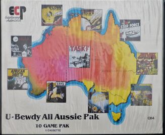 U-Bewdy All Aussie Pak (Calvin, Ollo I, Drak, Task F, Humanoids, Black Knight, African Safari, Uhg, Ollo II, Star Force) (ECP) (C64) (cassette Version)