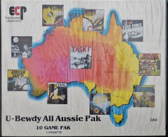 U-Bewdy All Aussie Pak (Calvin, Ollo I, Drak, Task F, Humanoids, Black Knight, African Safari, Uhg, Ollo II, Star Force) (ECP) (C64) (cassette Version)