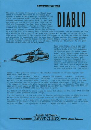 Diablo (Nebula Designs Software) (ZX Spectrum) (missing tape) (Contains Hint Sheet)