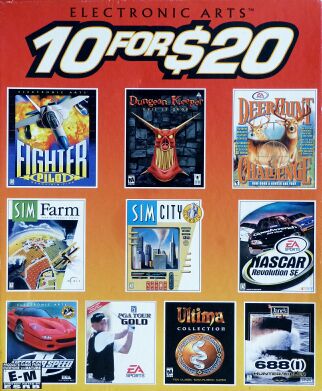 10 for $20 Pak (688 (I) Hunter/Killer; Deer Hunt Challenge; Dungeon Keeper; Fighter Pilot; NASCAR Revolution SE; Need for Speed II; PGA Tour Gold; Sim City Classic; Sim Farm; Ultima Collection)