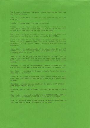 Enchanted Cottage, The (hint sheet only) (River Software) (ZX Spectrum) (Contains Hint Sheet)