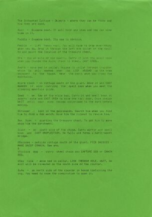 Enchanted Cottage, The (hint sheet only) (River Software) (ZX Spectrum) (Contains Hint Sheet)