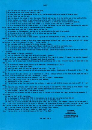 Faerie (hint sheet only) (8th Day Software) (ZX Spectrum) (Contains Hint Sheet)