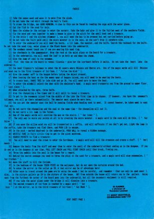 Faerie (hint sheet only) (8th Day Software) (ZX Spectrum) (Contains Hint Sheet)