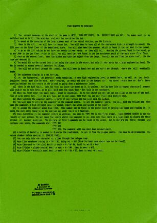Four Minutes to Midnight (hint sheet only) (8th Day Software) (ZX Spectrum) (Contains Hint Sheet)