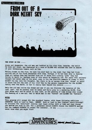 From Out of a Dark Night Sky and Behind Closed Doors (ZX Spectrum) (Contains Hint Sheet)