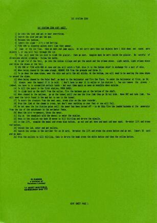 Ice Station Zero (hint sheet only) (8th Day Software) (ZX Spectrum) (Contains Hint Sheet)