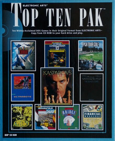 Top Ten Pak (Kasparov's Gambit; Grand Slam Bridge II; PGA Tour Golf; Seal Team; Ultrabots; Chuck Yeager's Air Combat; Wing Commander II: Vengeance of the Kilrathi Deluxe Edition; Ultima VII: The Black Gate; Indianapolis 500: The Simulation; Financial Workshop) (IBM PC)