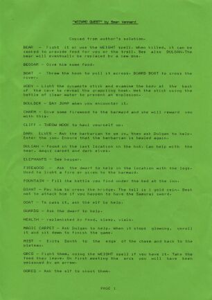 Wizard Quest (hint sheet only) (ZX Spectrum) (Contains Hint Sheet)